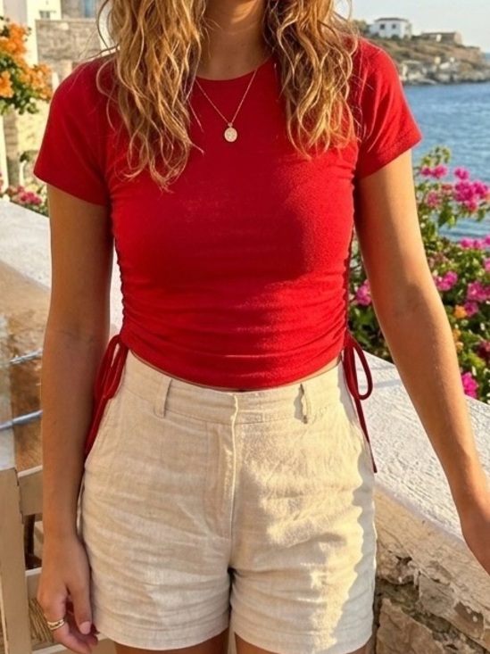 Hollister Tops - Hollister Red Side Cinch Ruched Baby Tee Size M